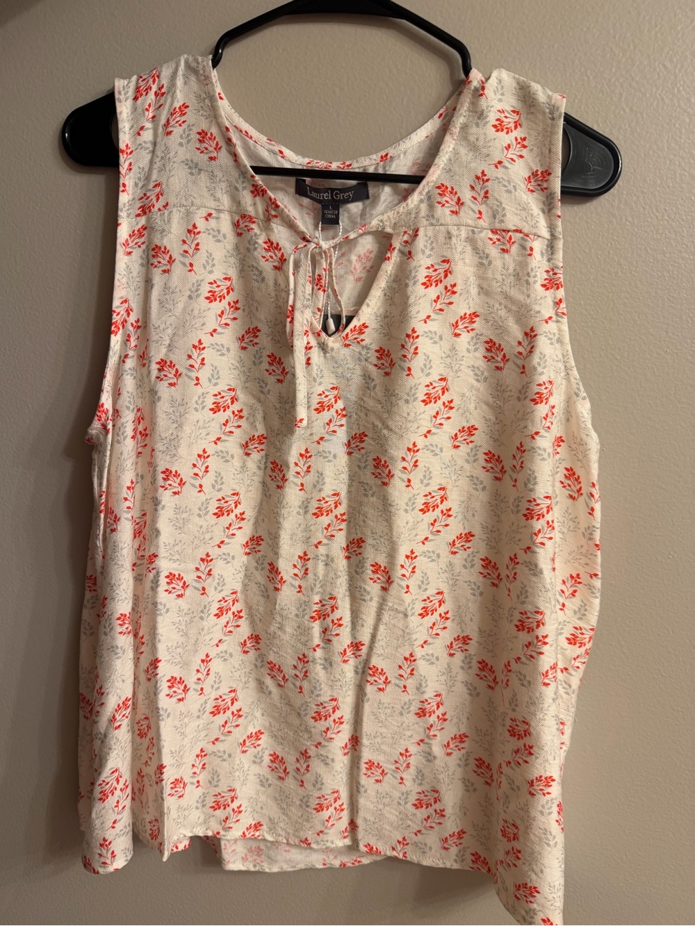 Laurel Grey Floating Branches Sleeveless Tie Top